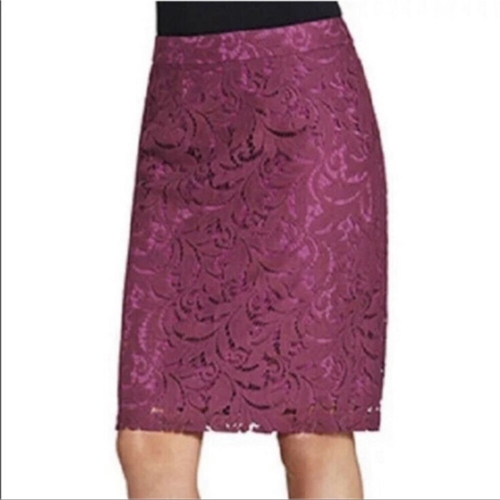 CAbi Frolic Lace pencil skirt in berry